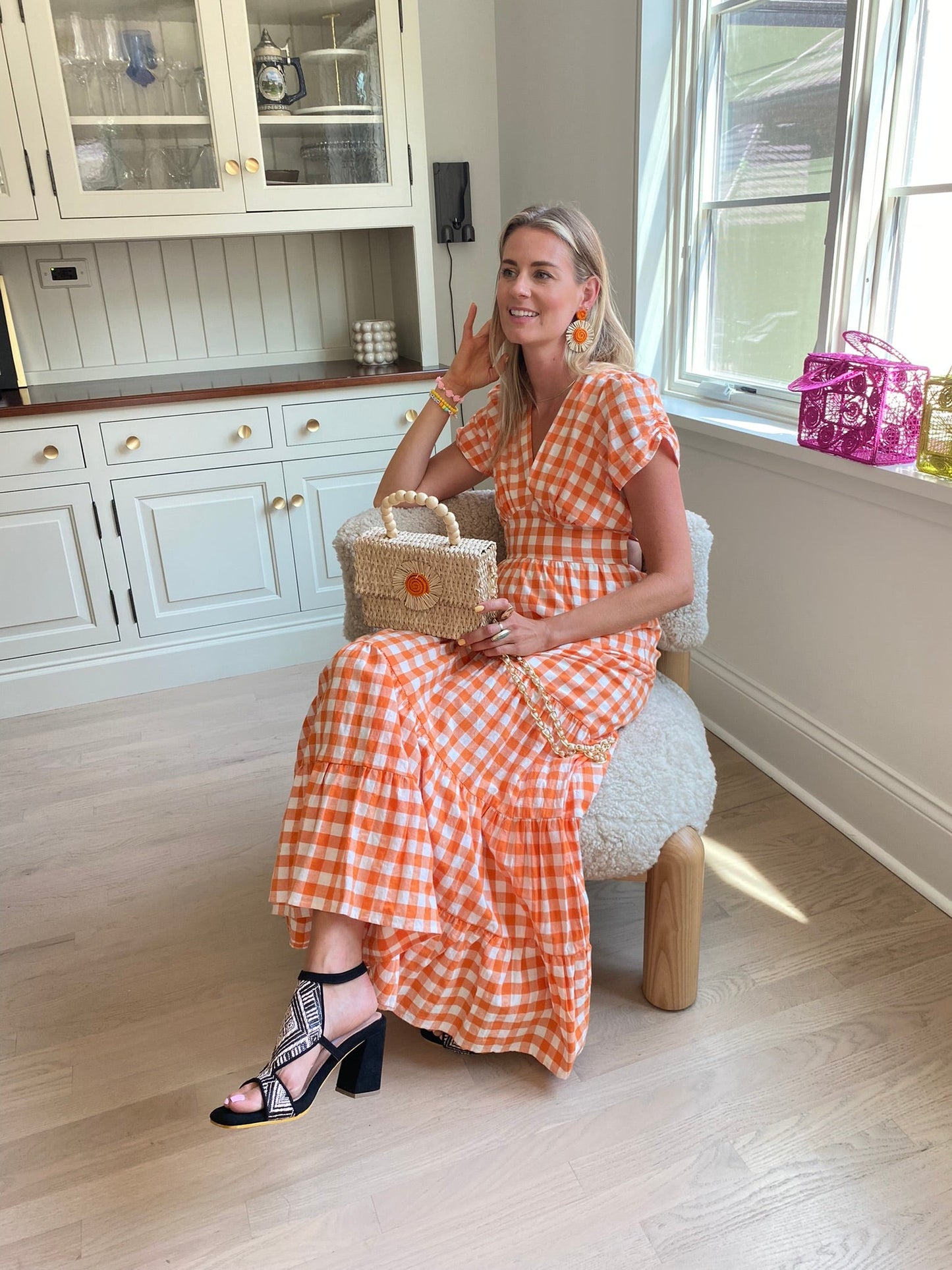 Summer shoulder bag with orange sun