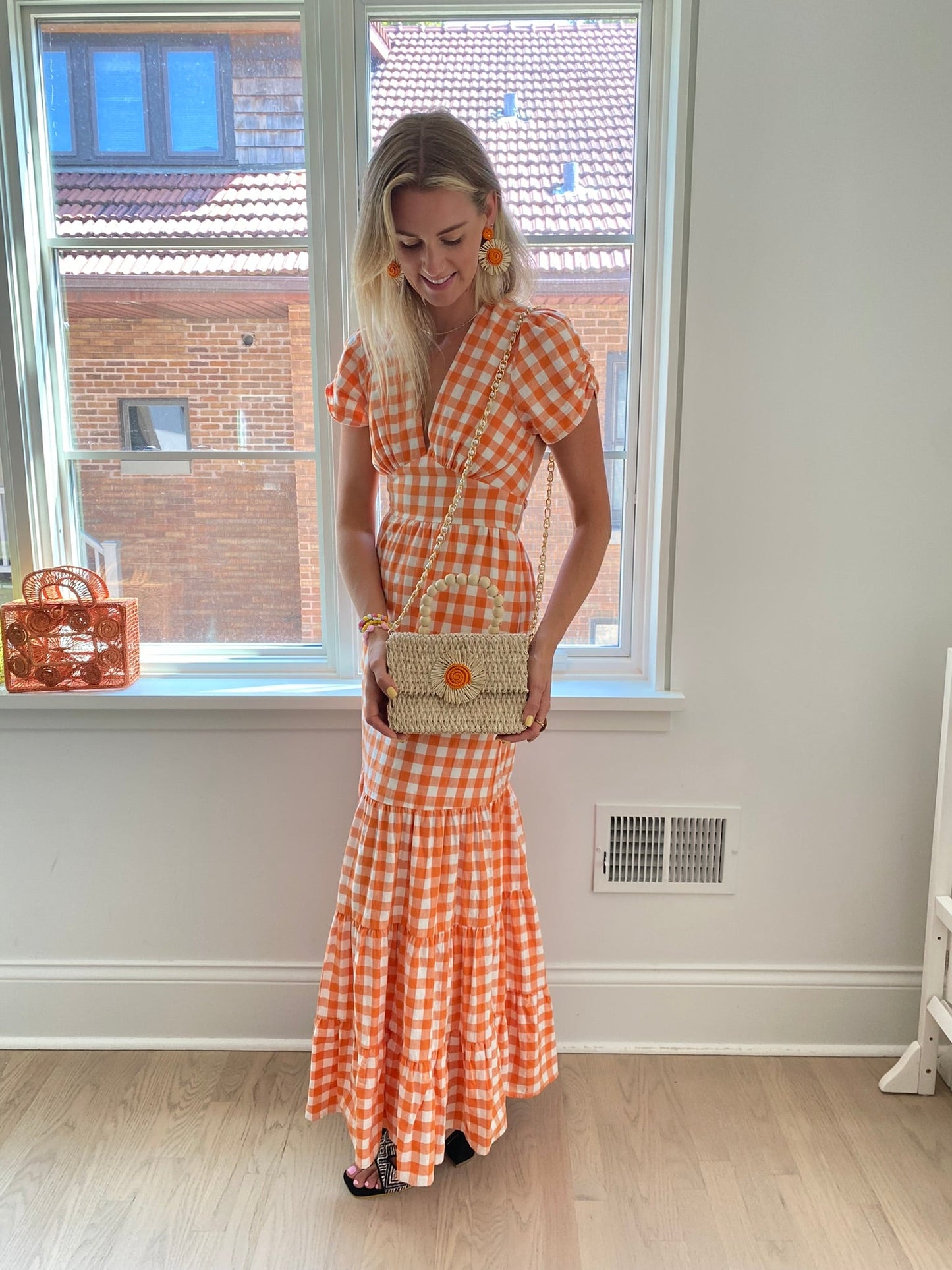 Summer shoulder bag with orange sun