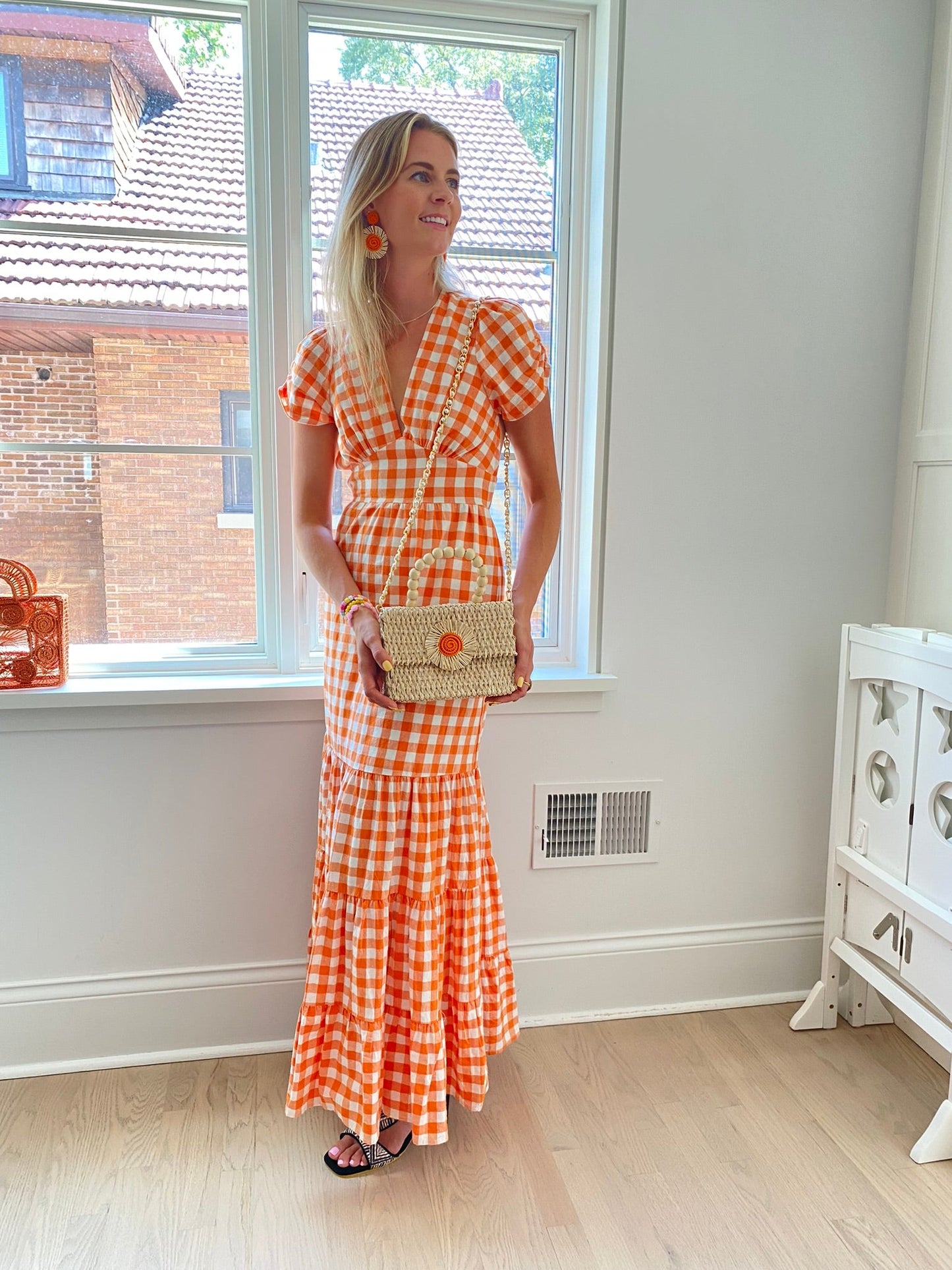 Summer shoulder bag with orange sun