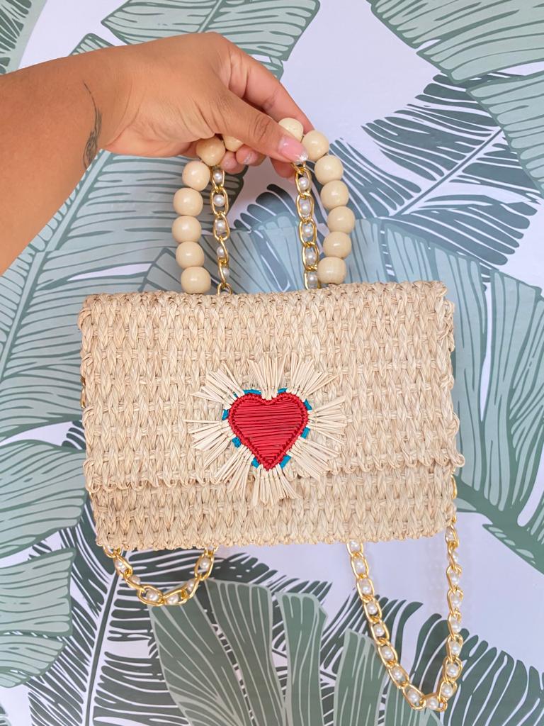 Rectangle shoulder bag Juana with heart ornament