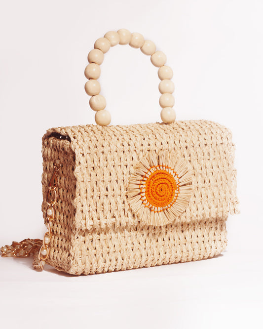 Summer shoulder bag with orange sun
