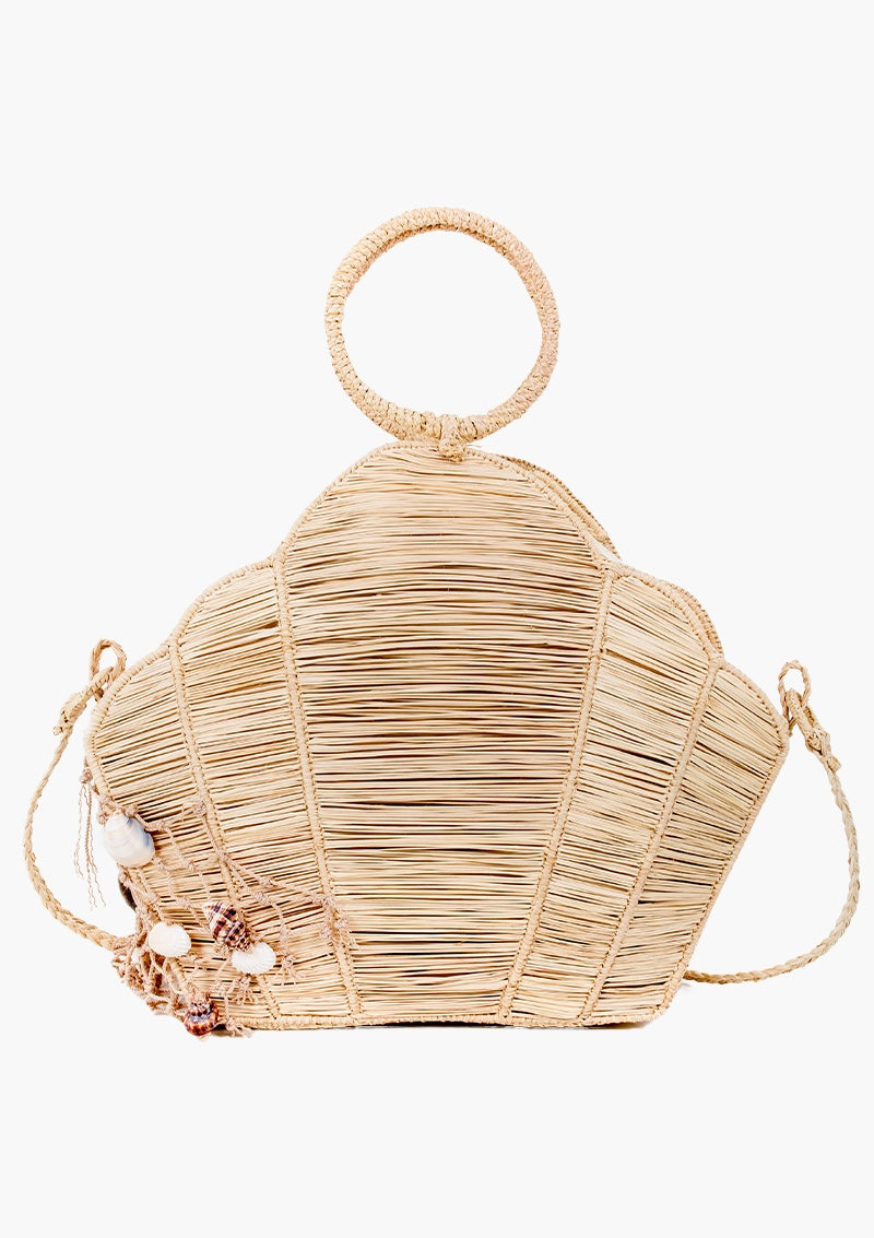 Shell shaped handle bag, natural / caramale