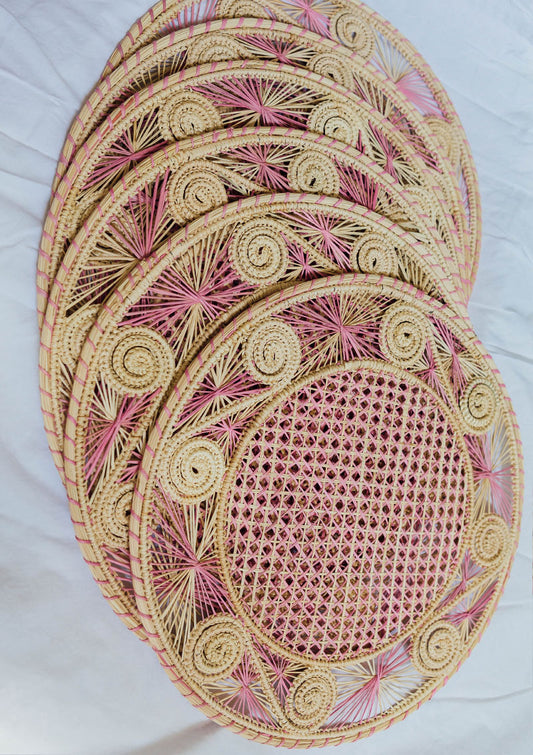Ethnic Round Placemat in Natural and Pink Tones