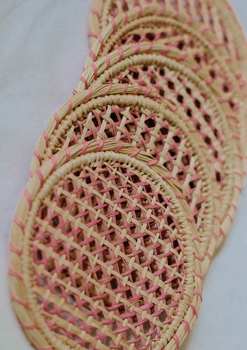 Ethnic Round Placemat in Natural and Pink Tones