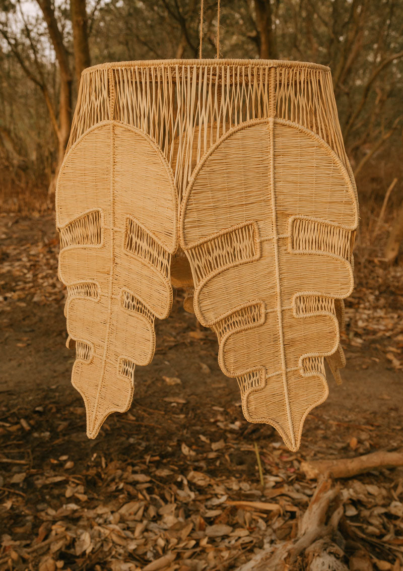 Flower-Shaped Raffia Pendant Lamp