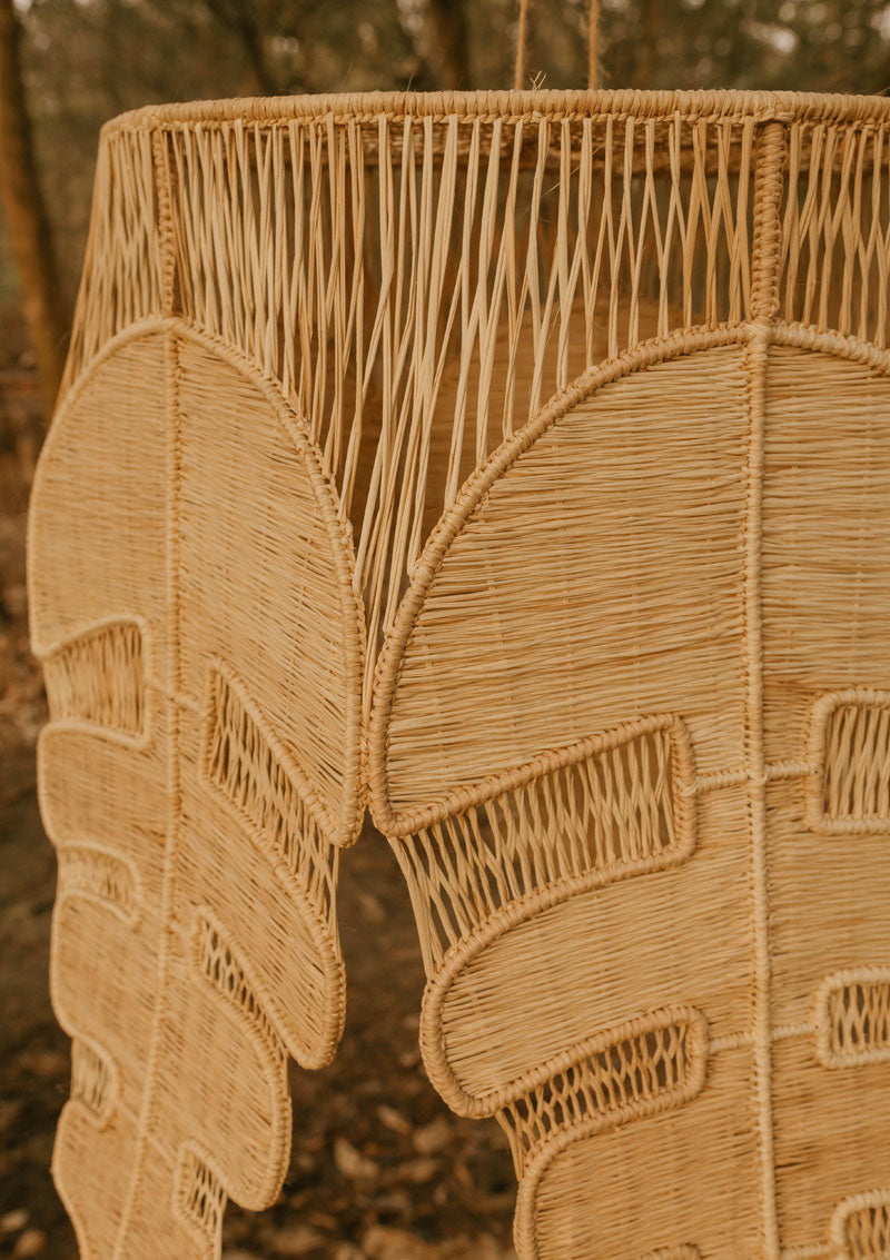 Flower-Shaped Raffia Pendant Lamp