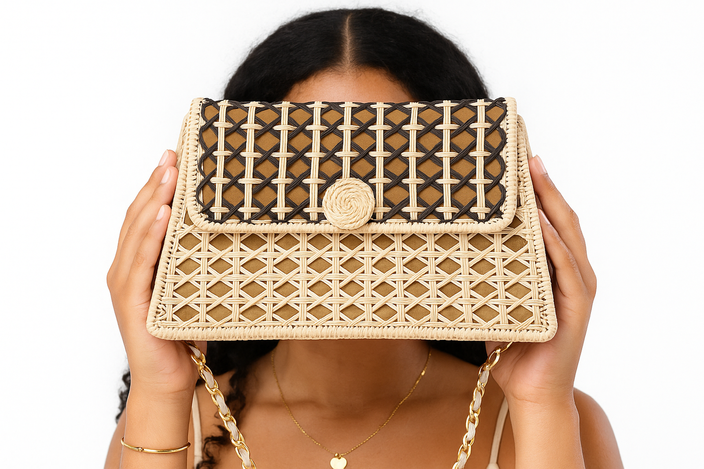 Small Trapezoid bag with gold chain strap