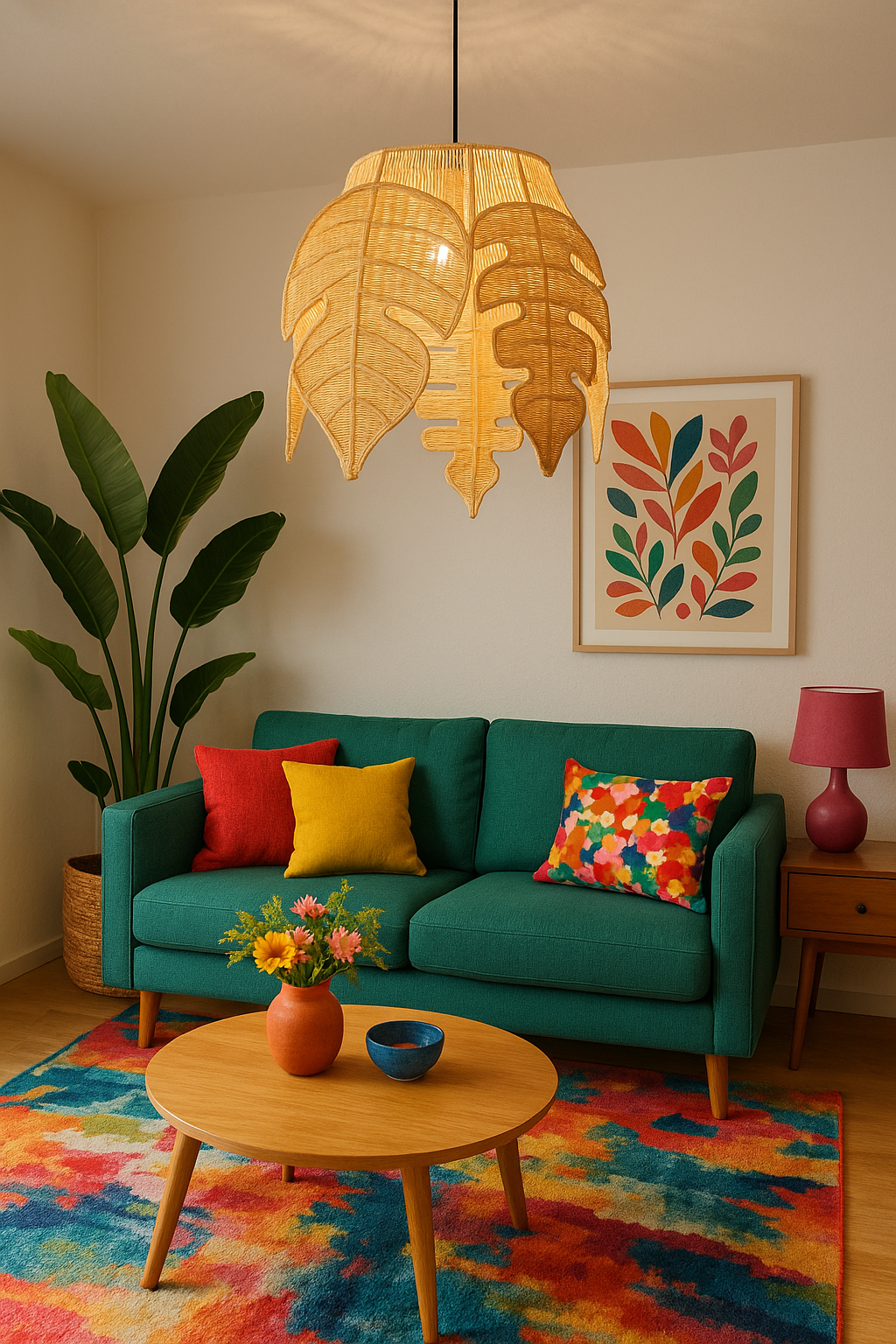 Flower-Shaped Raffia Pendant Lamp