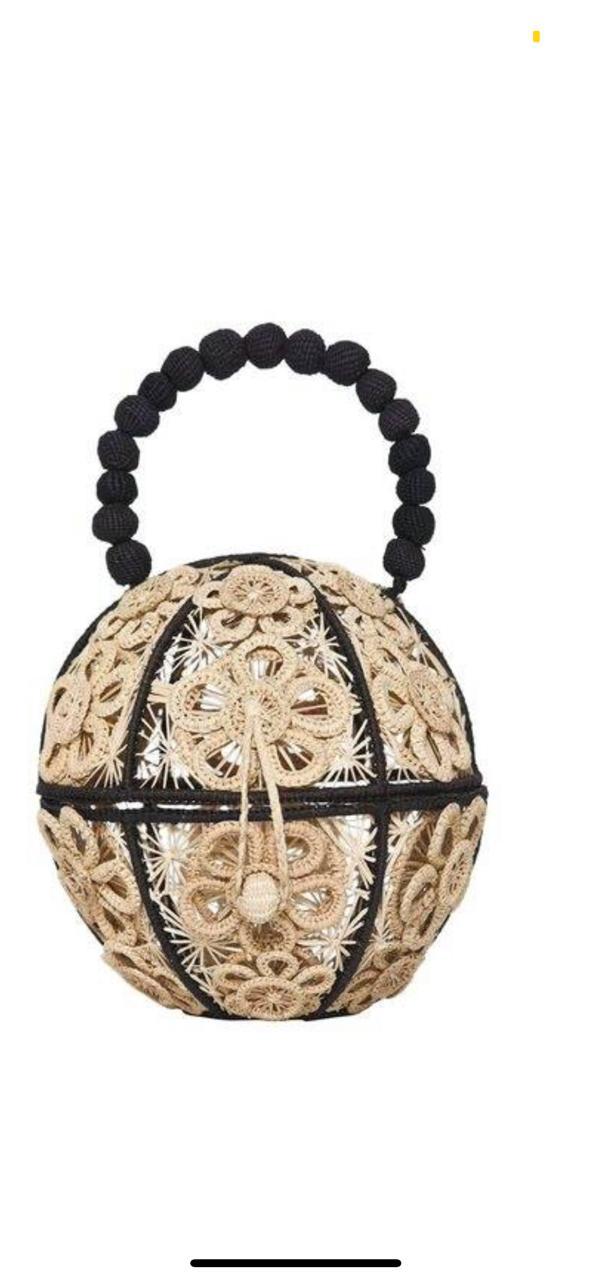 Flower Globe Shaped Clutch Bag in Raffia