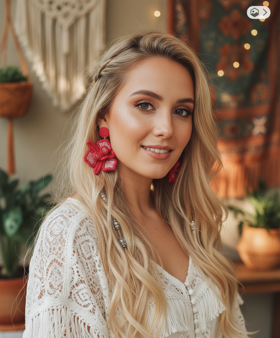 Handwoven Orchid Flower Earrings